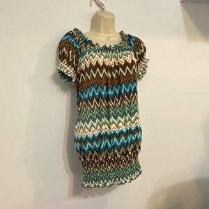 4/$35 NEW Inc S stretch blouse zig zag blue black